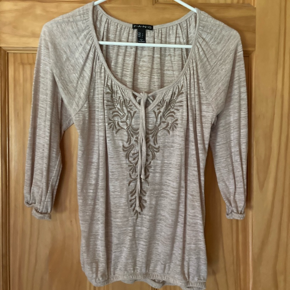 Tan 3/4 Sleeve Peasant Shirt Size L